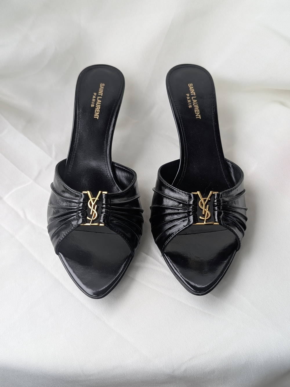 Saint Laurent Black Leather YSL Logo Slide Mule - Picture 2 of 16